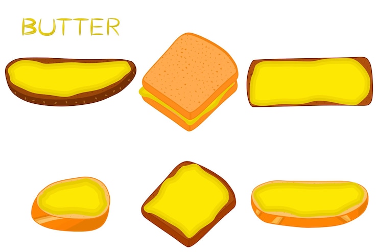 Vector illustration on theme big colored set different types creamy butter