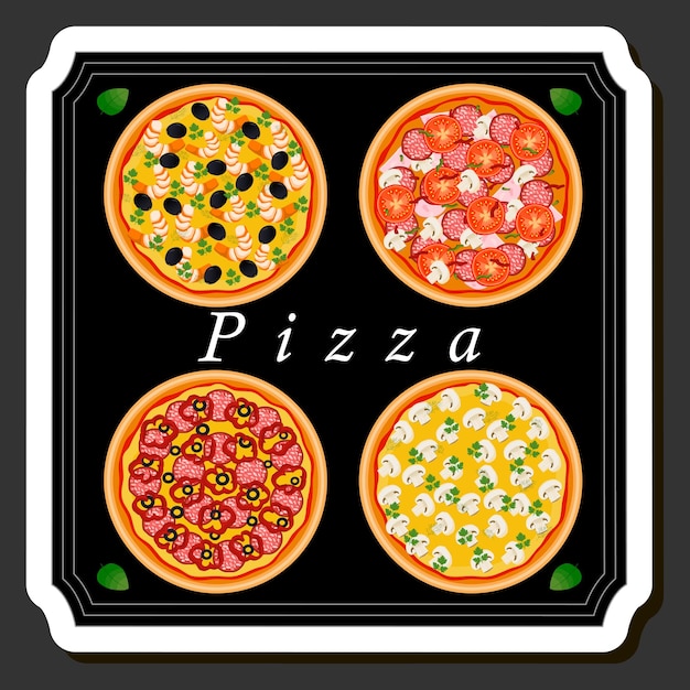 ピザ屋のメニューに大きな熱い美味しいピザをテーマにイラスト
