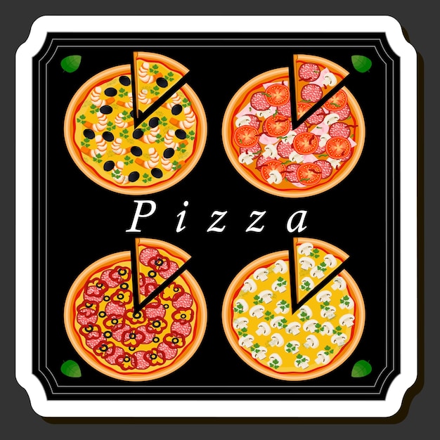 Illustrazione sul tema grande pizza calda e gustosa al menu della pizzeria