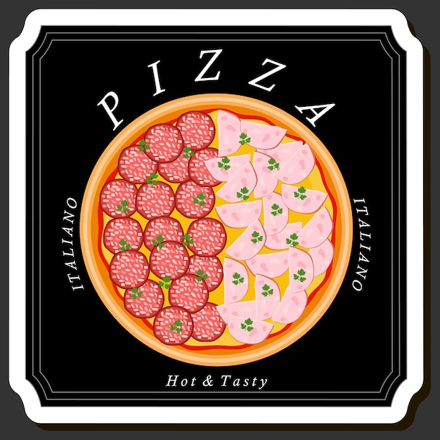 Illustrazione sul tema grande pizza calda e gustosa al menu della pizzeria