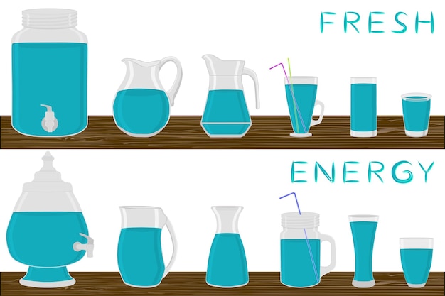 Illustration on theme big kit different types glassware