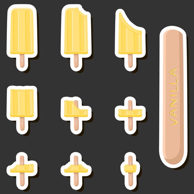 Illustration on theme big kit ice cream popsicle different types in cone waffle cup