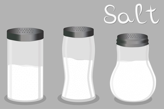 Иллюстрация на тему большой набор различных типов стеклянной посуды, наполненной солью