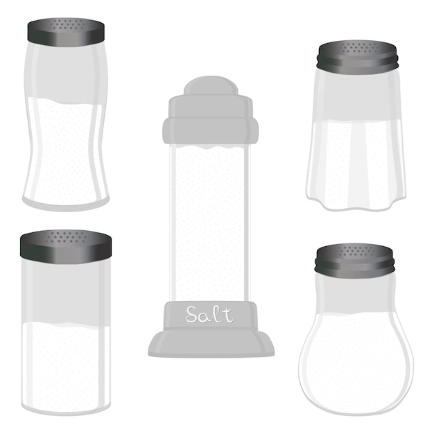 Illustration on theme big set different types glassware filled salt