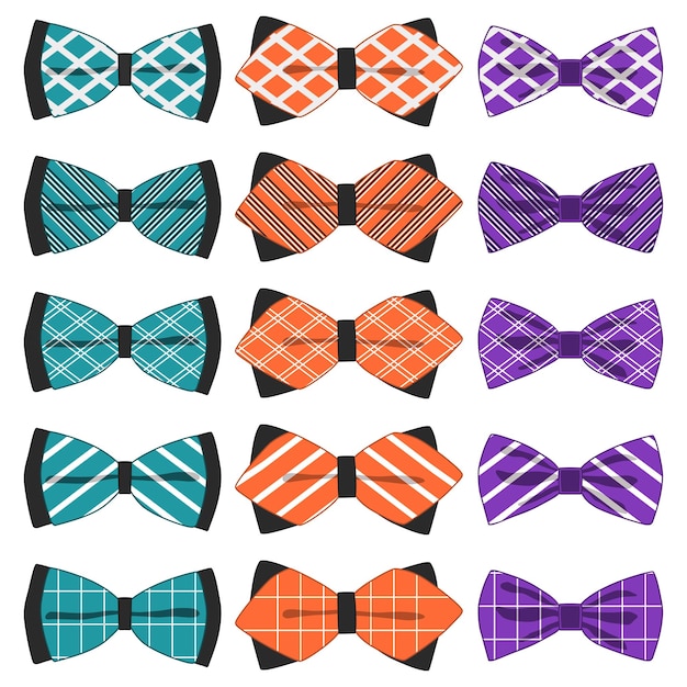 Illustration on theme big set ties different types bowties various size