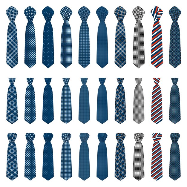 Vector illustration on theme big set ties different types neckties various size tie pattern consisting of collection textile garments necktie for celebration vacation necktie tie is accessory brutal man