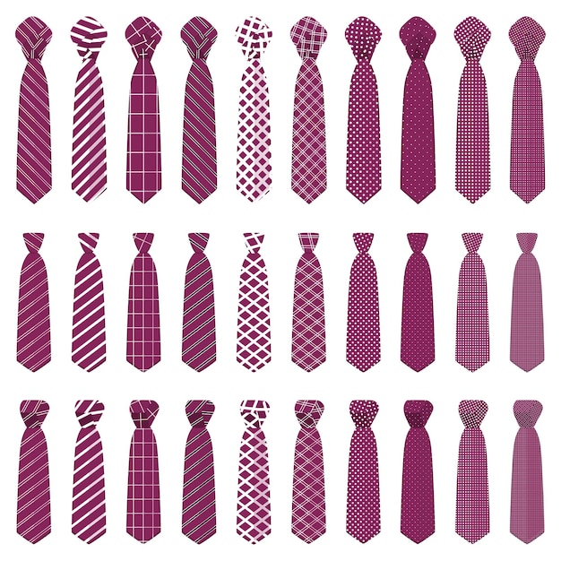 Vector illustration on theme big set ties different types neckties various size