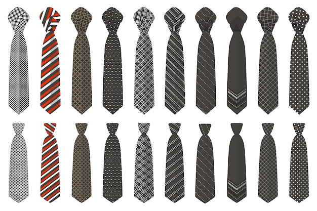 Illustration on theme big set ties different types neckties various size