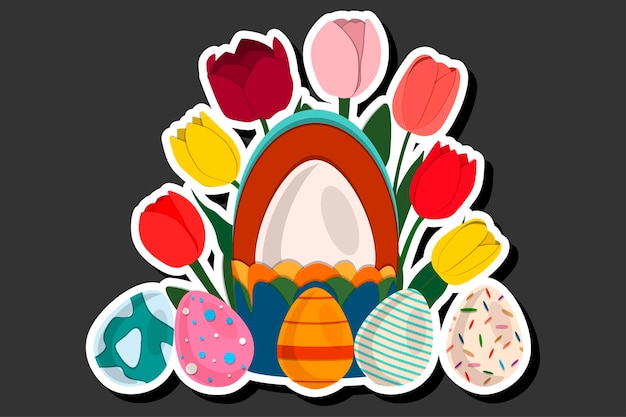 Иллюстрация на тему празднования праздника Пасхи с охотой красочных ярких яиц