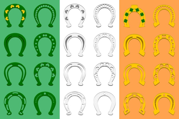 Illustration on theme Irish holiday St Patrick day set color horseshoes