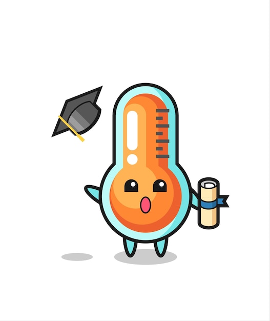 Illustration of thermometer cartoon throwing the hat at graduation