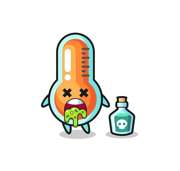 Vector illustration of an thermometer character vomiting due to poisoning