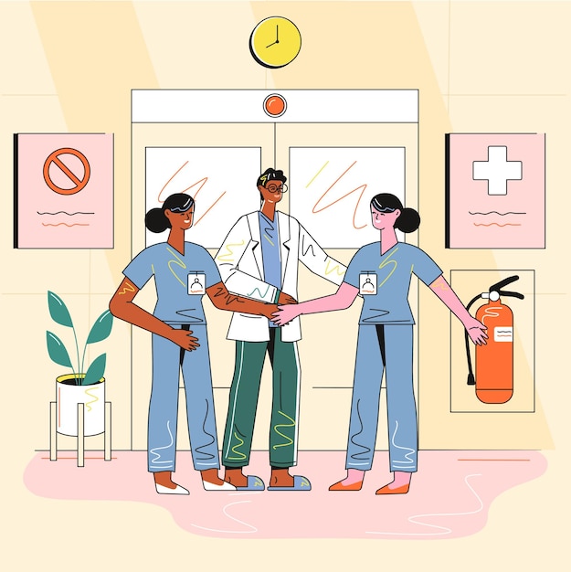 Illustration of three doctors in a hospital room