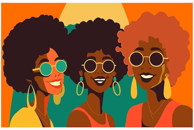 Illustration of three happy afro models