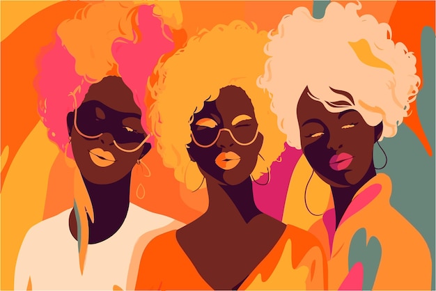 Un'illustrazione di tre modelli afro felici
