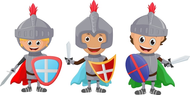 Vector illustration of three little knight isolated on white