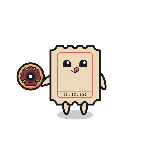 Illustration of an ticket character eating a doughnut