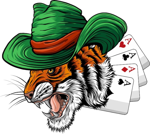 illustration of Tiger Cowboy with poker cards