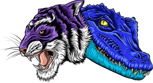 Vector illustration of tiger head with crocodile