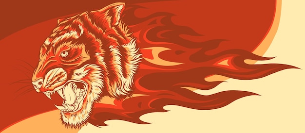 illustration of tiger head with flames