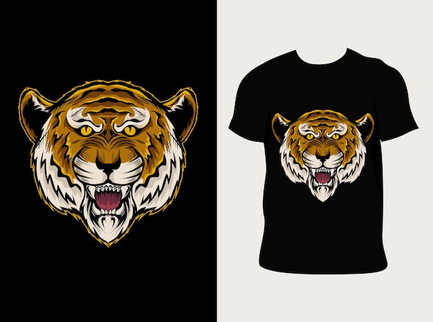 Illustrazione testa di tigre con design t-shirt