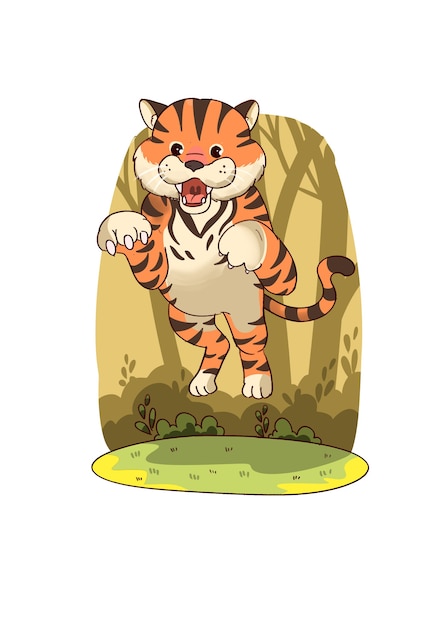 Illustrazione della tigre che salta alla macchina fotografica