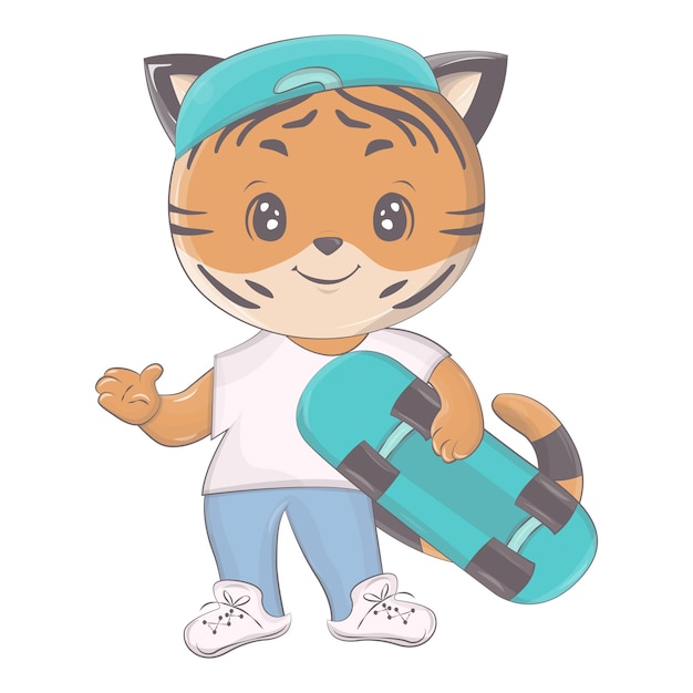 Illustration of tiger skateboarder.