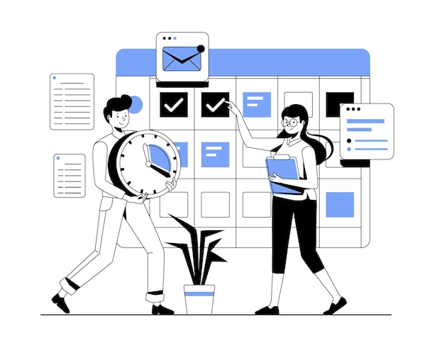 Vector illustration of time management and schedule in line style