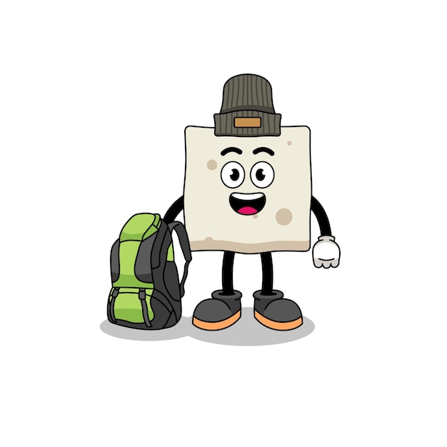 Illustration of tofu mascot as a hiker character design