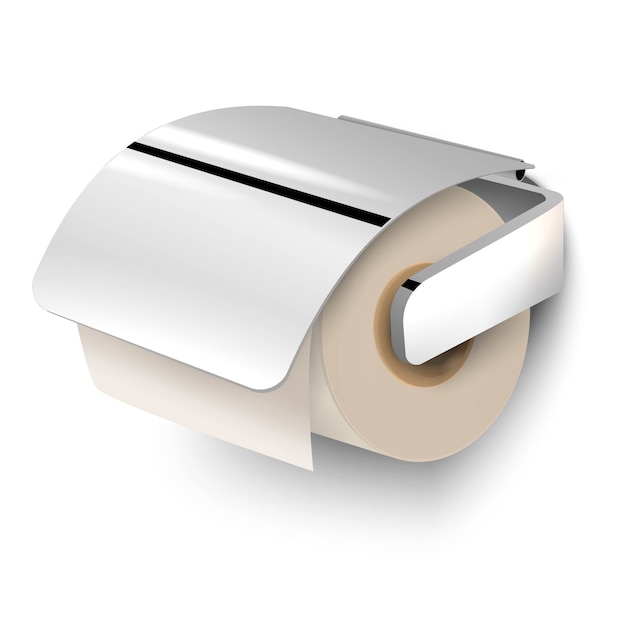 Vector illustration of toilet paper with metal handle, isolated on white background.