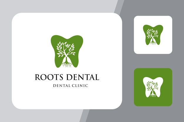 Иллюстрация следа от зуба с высоким абстрактным деревом внутри логотипа