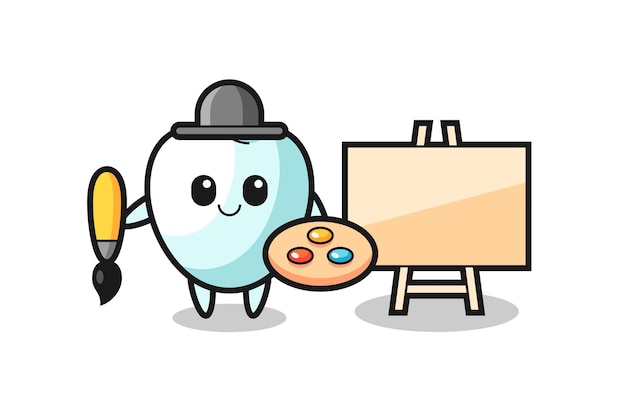 Vector illustration of tooth mascot as a painter