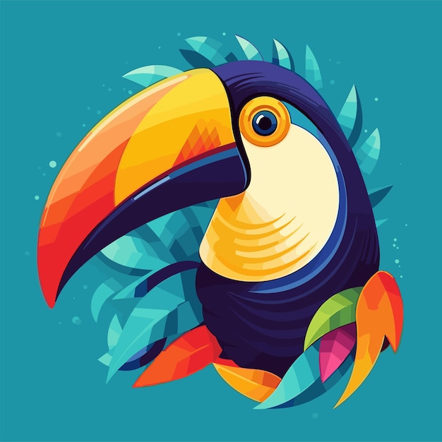 Illustration toucan with tropical flowers