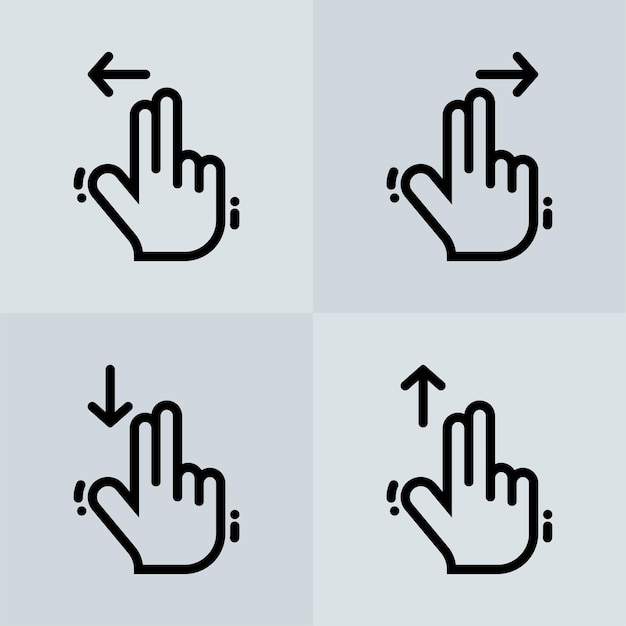 Illustration of touch screen hands gesture in line style