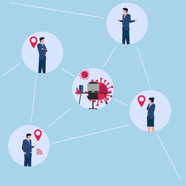人々がウイルスと接触する場所を追跡する図。