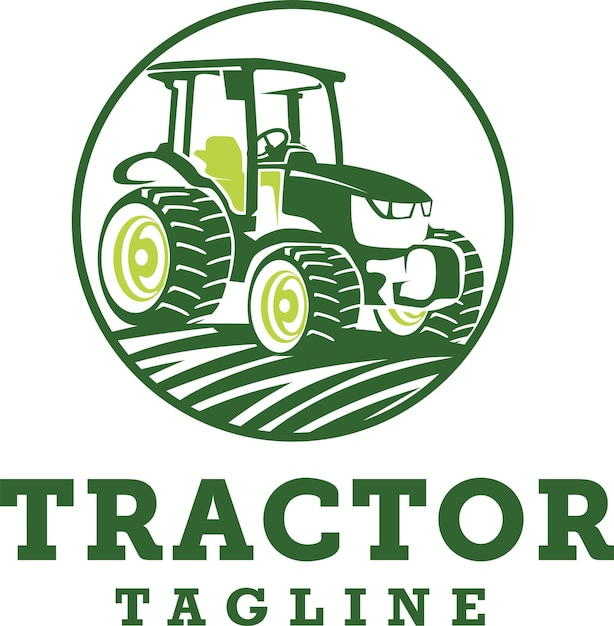 Vettore illustrazione del trattore in un modello di logo del ranch logo pronto con sfondo bianco isolato