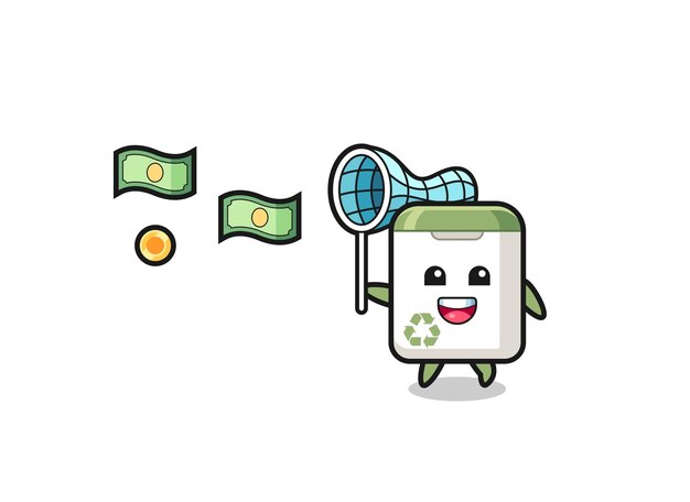 Illustration of the trash can catching flying money  cute design