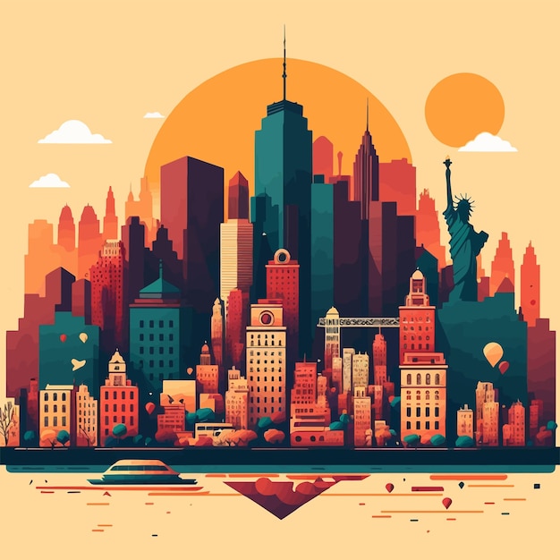 Vector illustration of travel new york city landscape of buildings flat vector logo