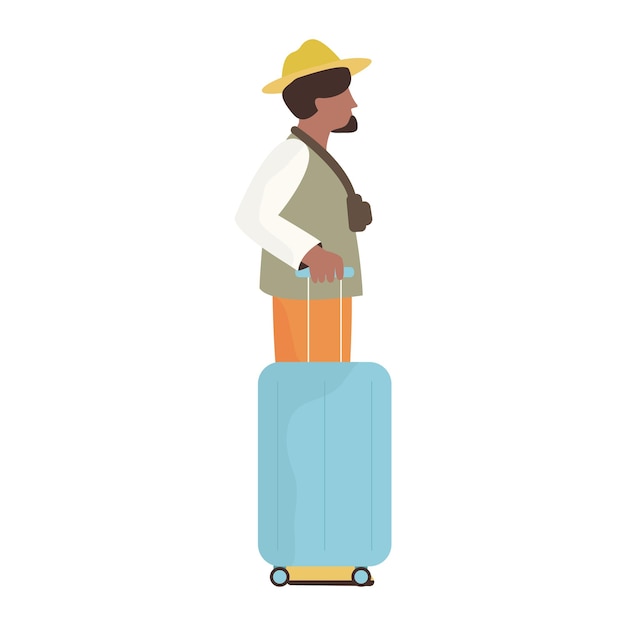 Vector illustration of traveling people with accessories, cameras and suitcases. tourist characters.