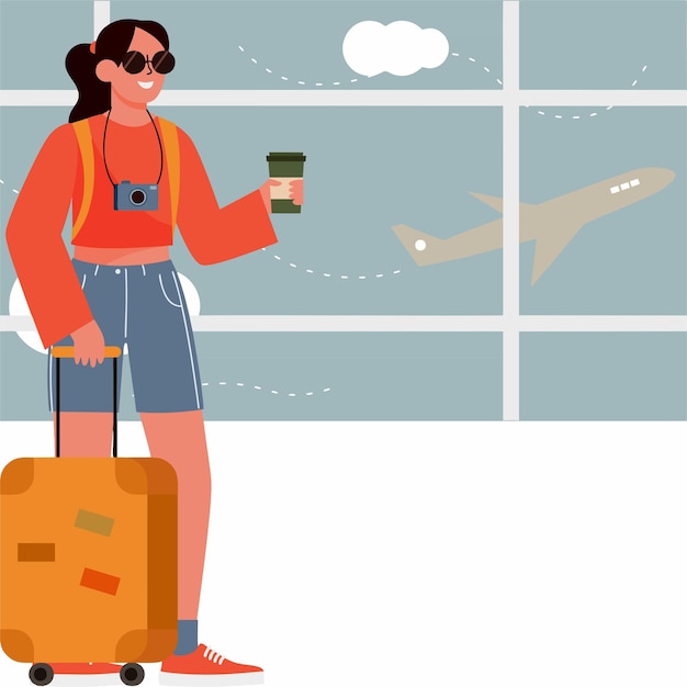 Illustrazione di viaggiare con lo sfondo dell'aeroporto