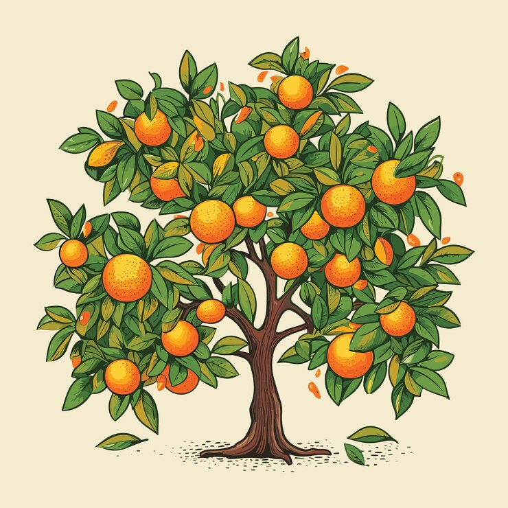 Vector illustration of a tree with oranges and leaves