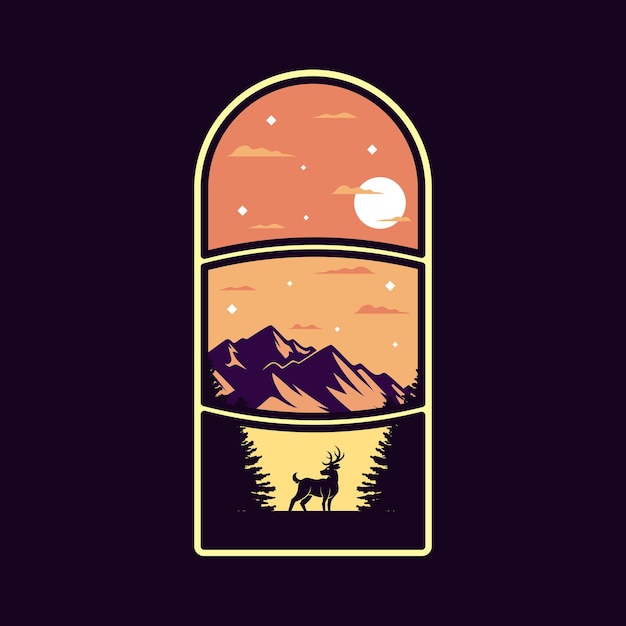 Illustration of triple windows of landscape scenery for outdoors badge or Tshirt design