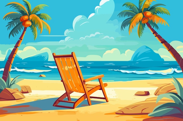 Premium Vector | Illustration of tropical summer beach with chair