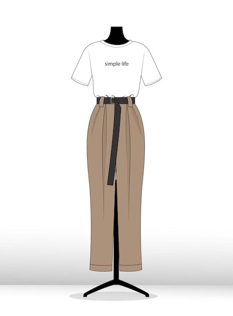 illustration tshirt and pant on a mannequin  fashion flat sketch template