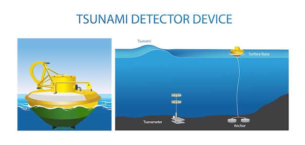 Illustration of tsunami detector device infographic