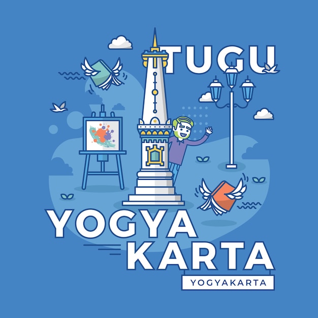 Illustrazione di tugu yogyakarta jogja, punto di riferimento dell'indonesia