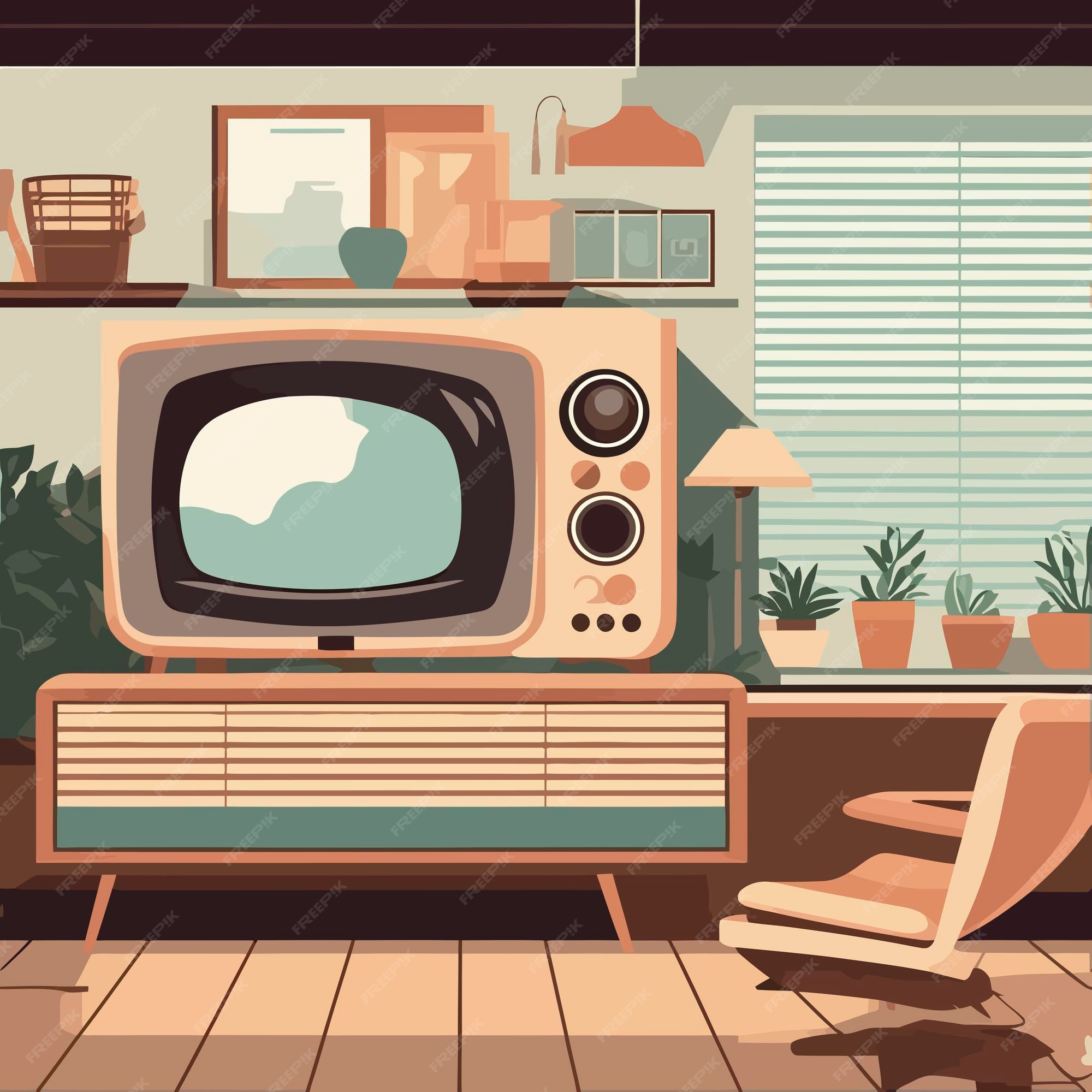 Premium Vector | Illustration tv room decoration