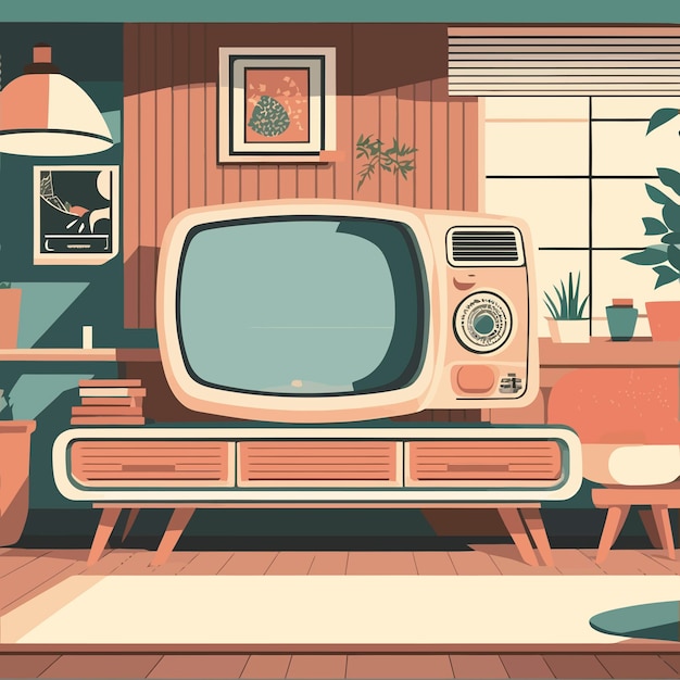 Vector illustration tv room decoration