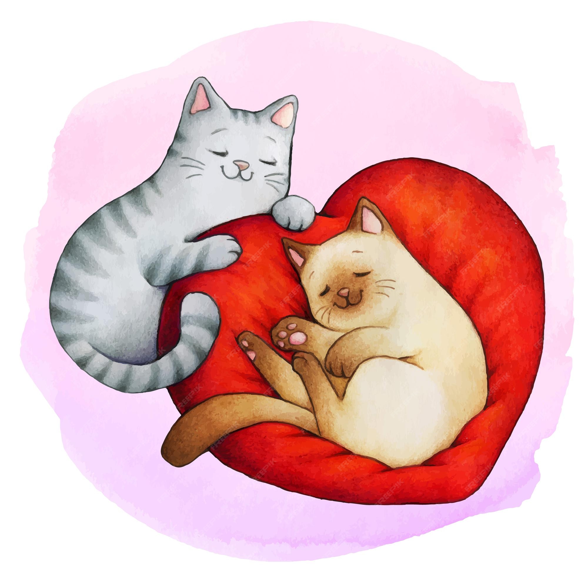 Silhouettes Of Two Sitting Cats Looking At Red Heart Pets Love Vector Icon  Stock Illustration - Download Image Now - iStock