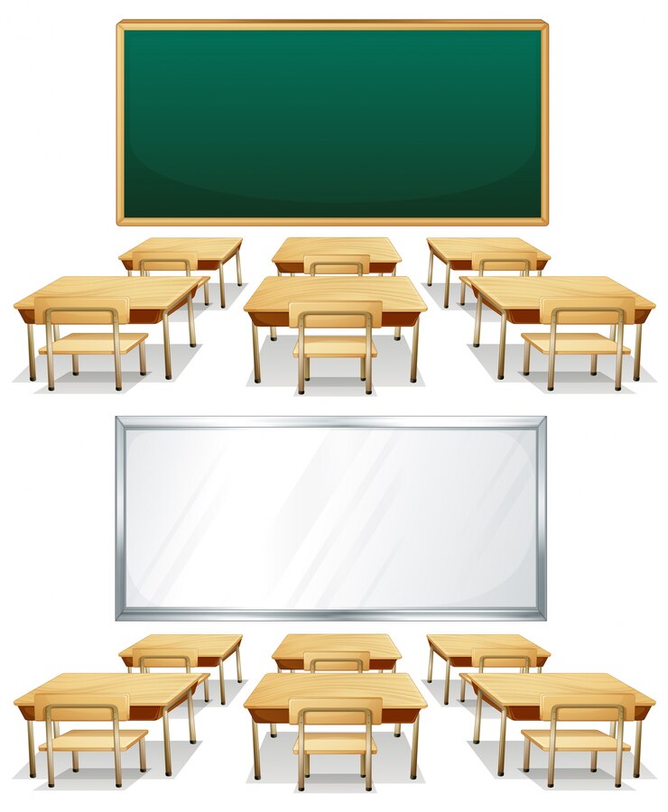 Vector illustration of two classrooms with boards